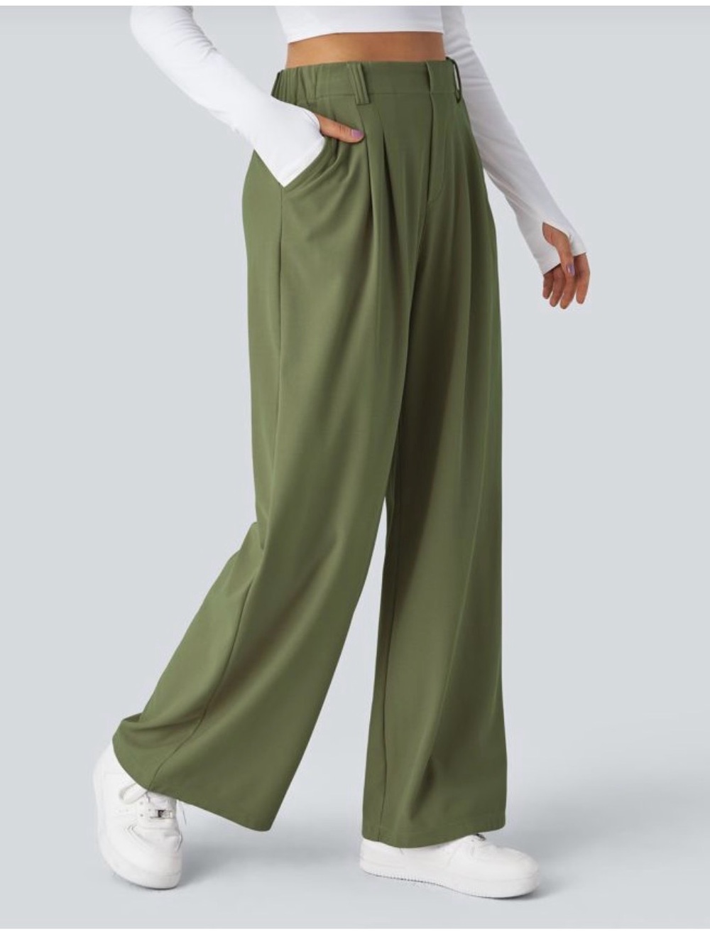 HALARA Olive Green High-Rise Wide-Leg Pants